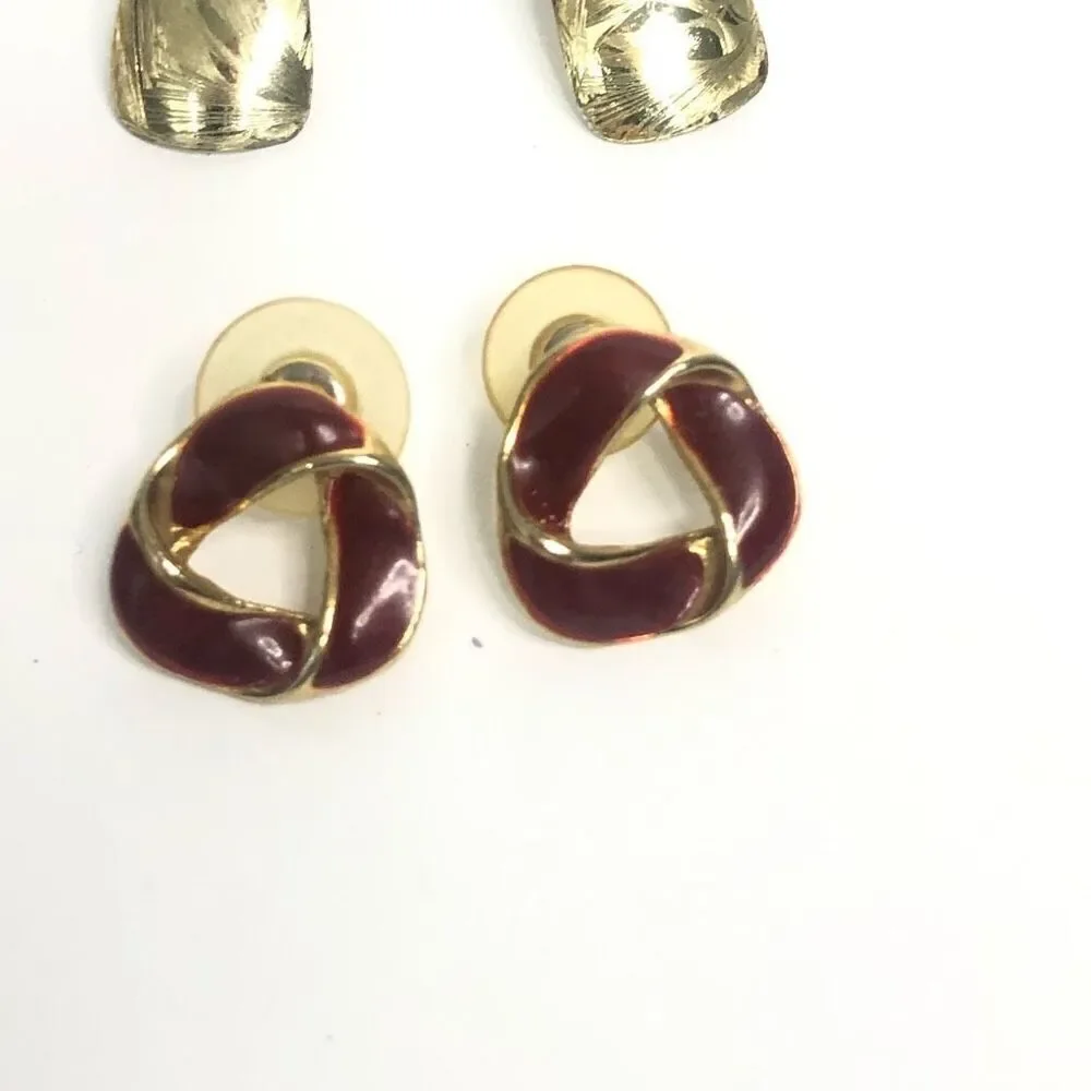 80s 90s red gold white round triangle classic‎ lot of 6 earrings pierced grandma